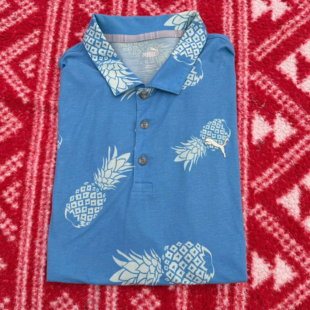 Puma Golf Men's XL "Sweetness" Polo Shirt - Blue Pineapple Print - Performance
